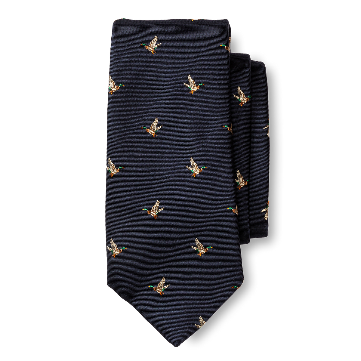 Kilkeevin Silk Neck Tie with Duck Motif - Navy